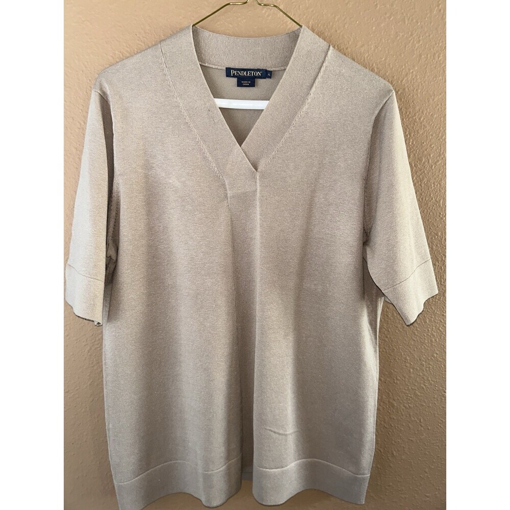 Pendleton Short Sleeve Sweater Sz L, Tan Kaki Color. Silk Blend Knit Fabric. A+
